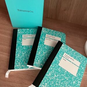 Tiffany & Co. Teal Marble Notebooks with Black Spines - Set of 3